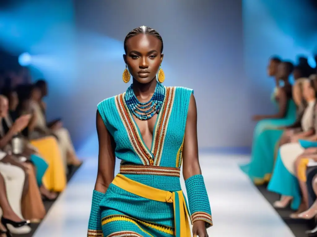 Deslumbrante desfile de moda africana de lujo con diseños vibrantes y modelos diversos en una pasarela elegante