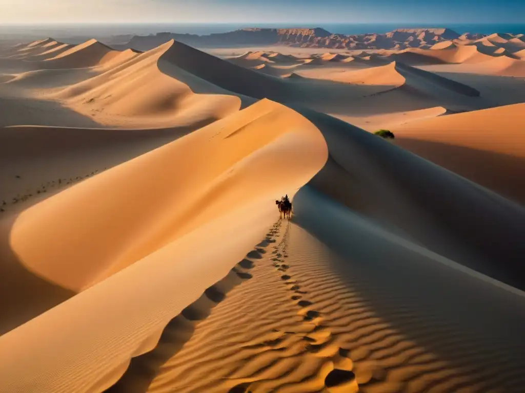 Deslumbrante vista del desierto del Sahara con caravana de camellos en las Rutas comerciales transaharianas historia intercambio