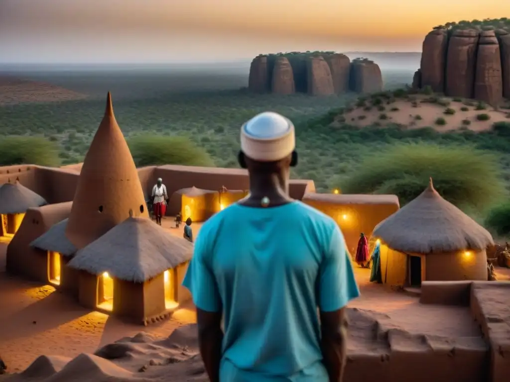 Representación detallada de los Dogon en Mali observando el cielo nocturno, transmitiendo Conocimientos astronómicos antiguos africanos