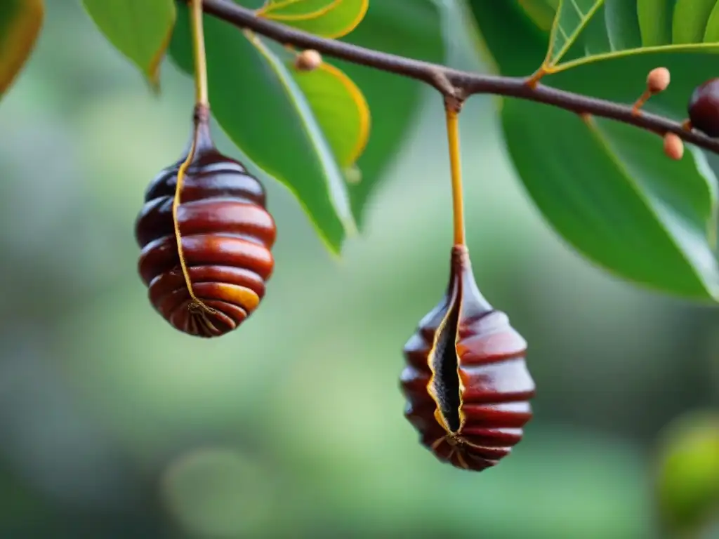 Detallada imagen de tamarindo africano maduro en árbol, destacando su textura y beneficios saludables en entorno natural