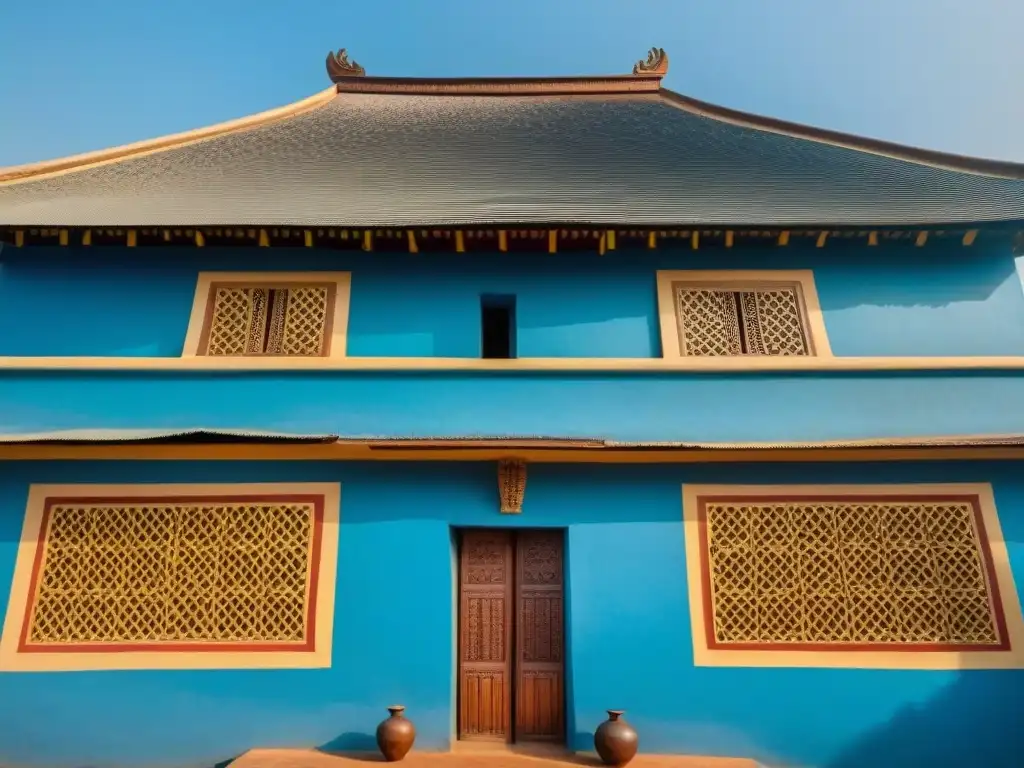 Detalladas decoraciones y patrones geométricos adornan el Palacio Bamum en Foumban, Camerún, mostrando la esencia de las casas palaciegas de Camerún