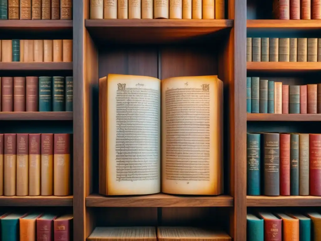 Detallado manuscrito de Tombuctú con caligrafía e ilustraciones, en una habitación llena de manuscritos antiguos