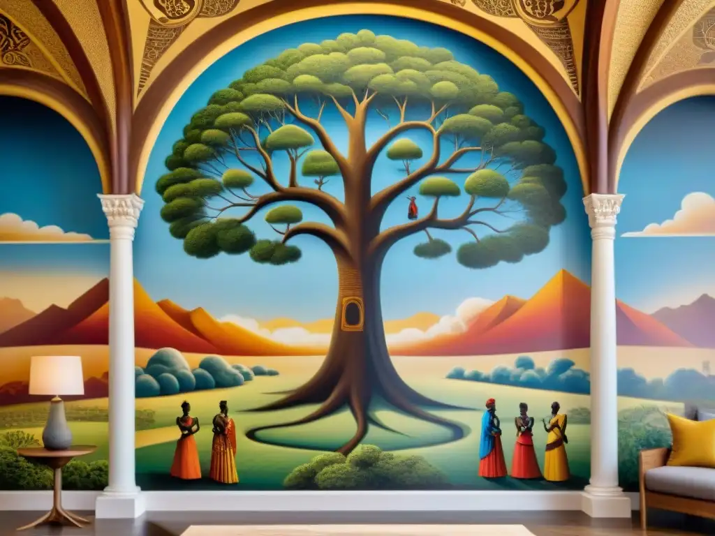 Detallado mural ancestral real en palacio Baganda en Uganda, reflejando la genealogía en civilizaciones africanas