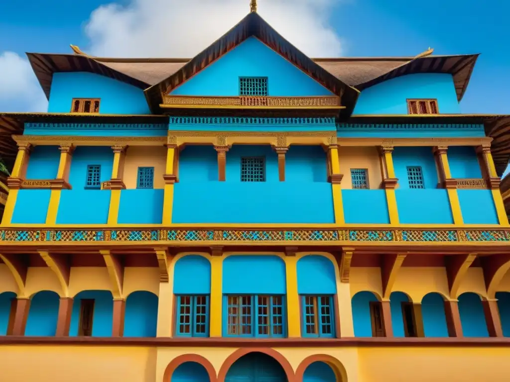 Detalle arquitectónico de la histórica Casa Palaciega de MvogBetsi en Yaundé, Camerún