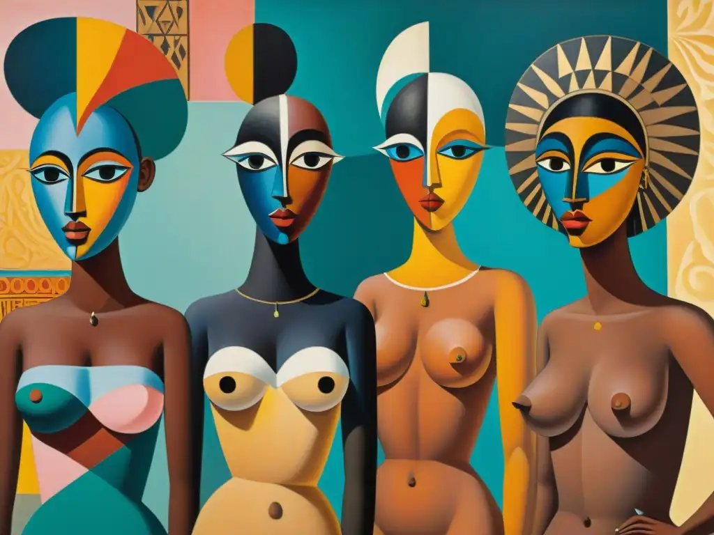 Picasso y la influencia africana en el arte europeo Detalle de 'Les Demoiselles d'Avignon' de Picasso, fusionando la influencia cultural africana en Europa