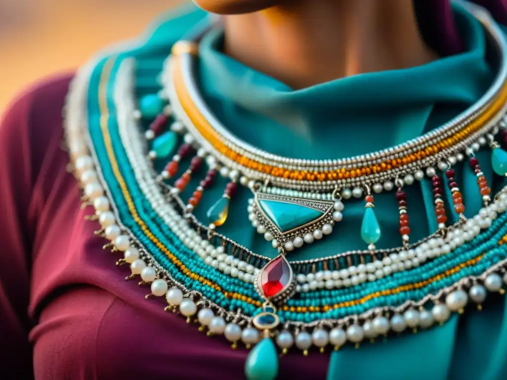 Detalle exquisito de joyería beréber, reflejando la historia, lujo y opulencia de la tradición joyería africana