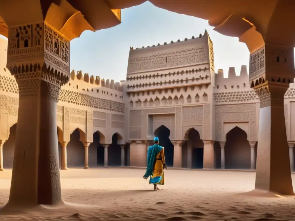 Detalle de la Gran Mezquita de Djenné en Mali, mostrando la arquitectura de las civilizaciones africanas precolonial