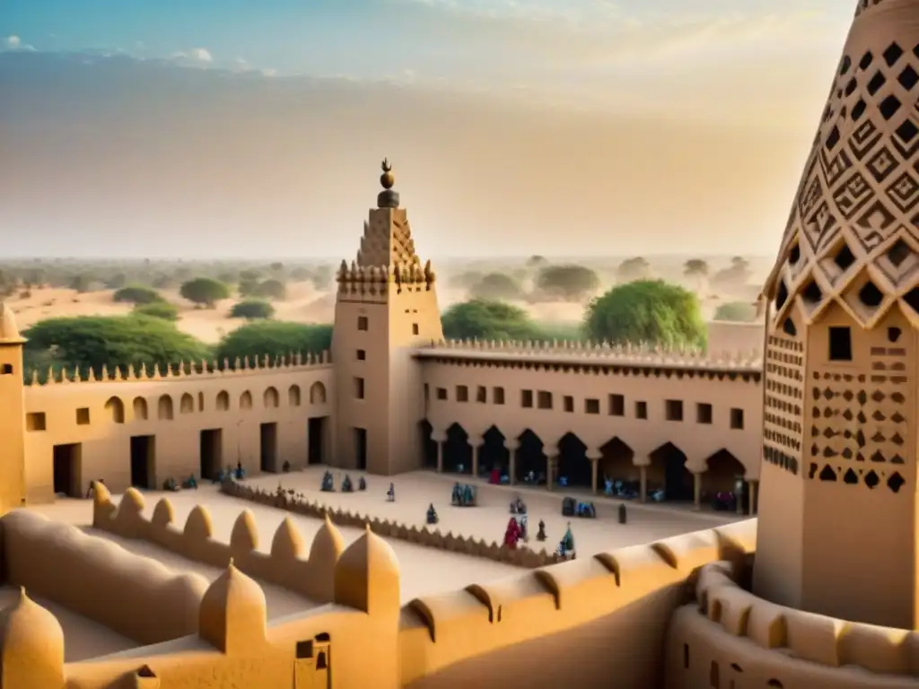 Detalle de la Gran Mezquita de Djenné en Mali, reflejando la influencia de la civilización africana en ingeniería