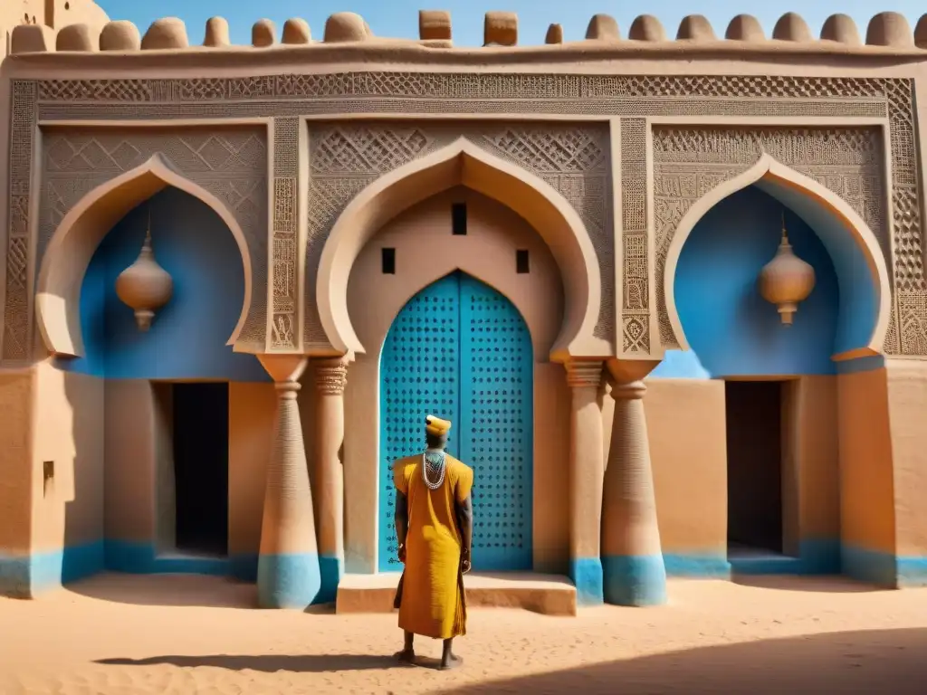 Detalle de la Gran Mezquita de Djenné resaltando la significado arcos puertas arquitectura africana en Mali