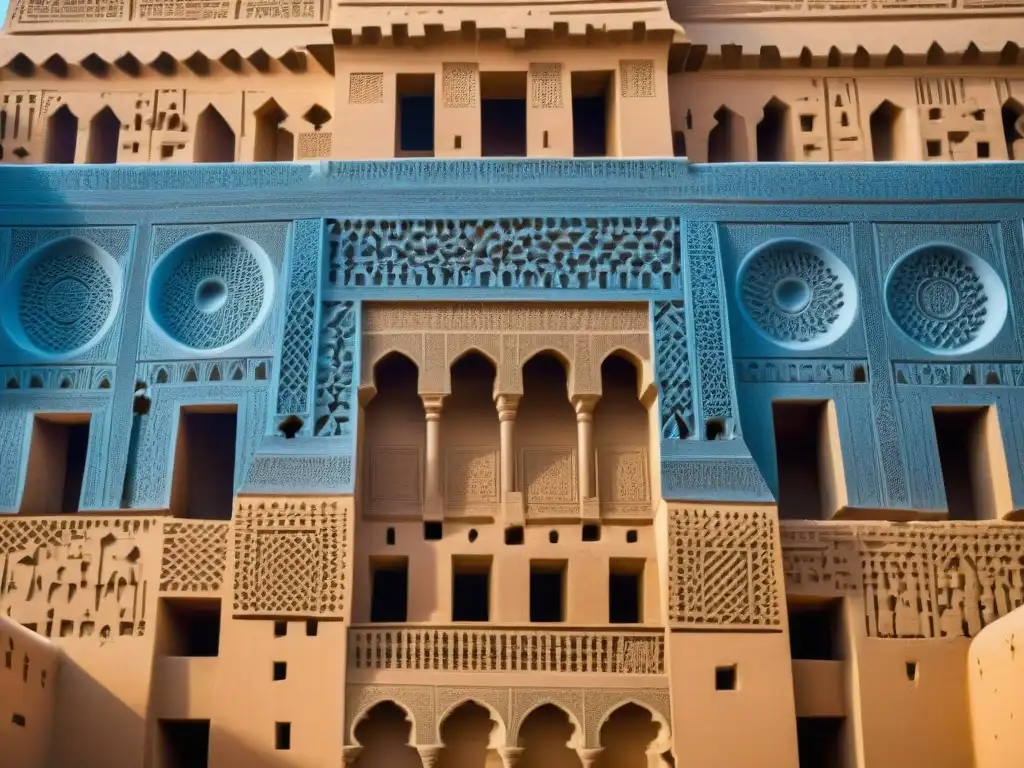 Detalle impresionante de la Gran Mezquita de Djenné en Mali, resaltando la preservación de arquitectura africana antigua