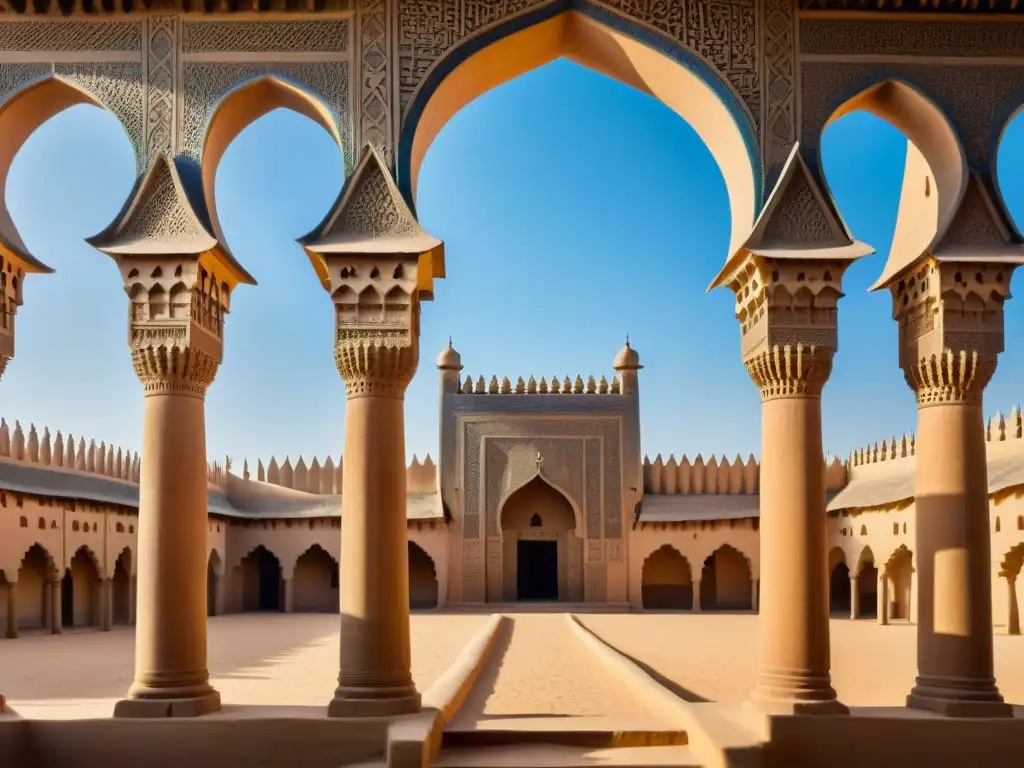 Detalle impresionante de la Gran Mezquita de Djenné en Mali, fusionando influencias arquitectónicas islámicas y africanas