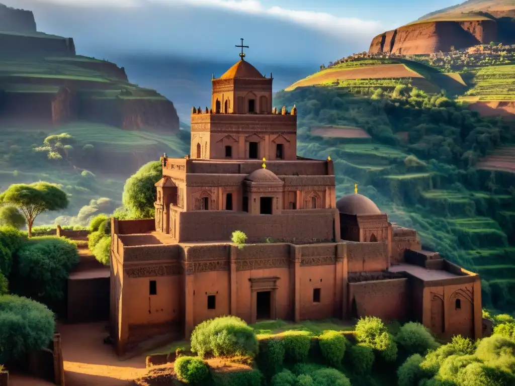 Detalle impresionante de las iglesias rupestres de Lalibela, iluminadas por juego de luces y sombras