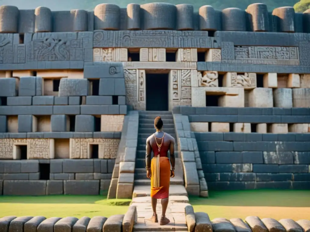 Detalle impresionante de las intrincadas tallas y patrones geométricos en las ruinas de Great Zimbabwe, resaltando la arquitectura civilizaciones africanas precolonial