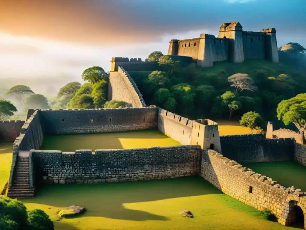 Detalle impresionante de las ruinas de Great Zimbabwe, destacando la arquitectura defensiva en fortificaciones arquitectura precolonial africana