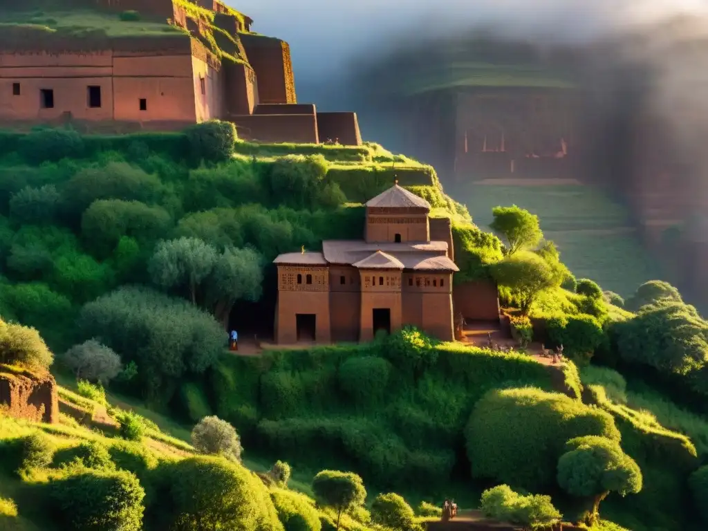 Detalle impresionante de los templos excavados en roca Lalibela en Etiopía, mostrando la maravilla arquitectónica y cultural