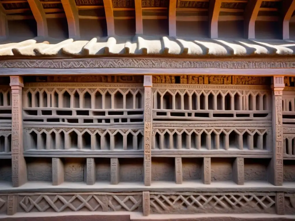 Detalle de las intrincadas tallas en las iglesias talladas en roca de Lalibela, Etiopía, representando la avanzada arquitectura de la Dinastía Zagwe