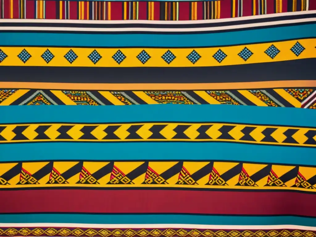 Detalle del intrincado patrón geométrico en arte africano Kente, resaltando la riqueza cultural