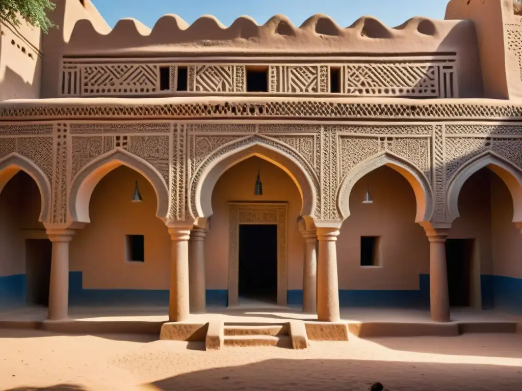 Detalle de una mezquita de adobe en Mali, resaltando la arquitectura africana diseño sostenible