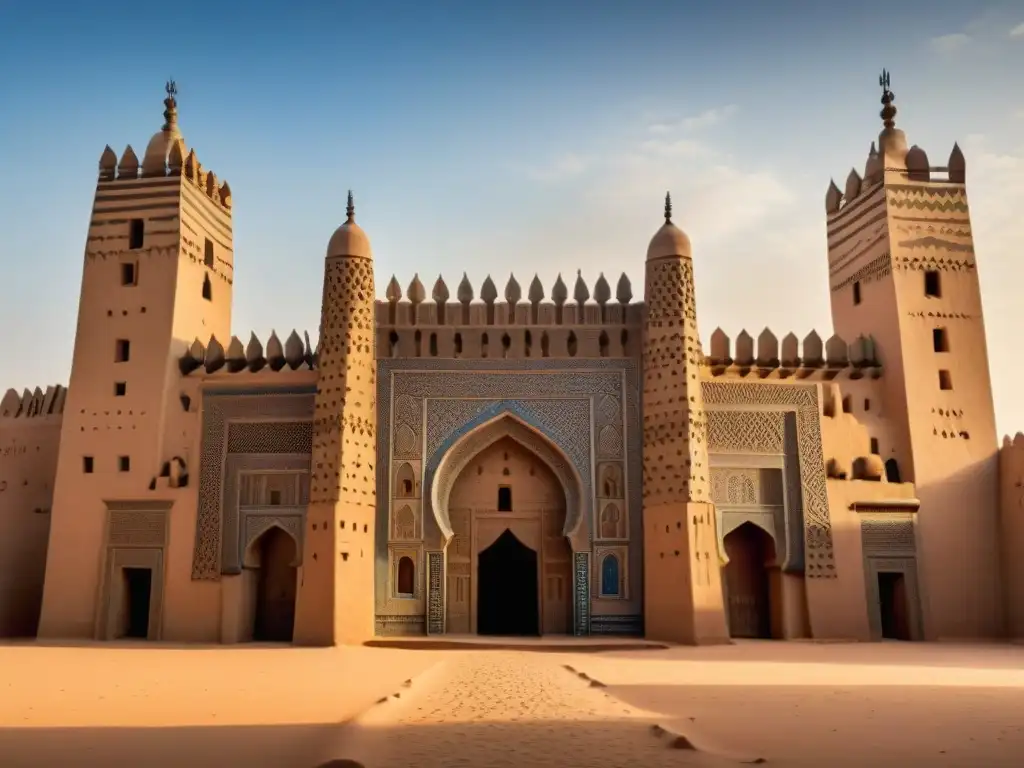 Detalle sagrado: Gran Mezquita de Djenné en Mali, muestra la arquitectura sagrada civilizaciones africanas