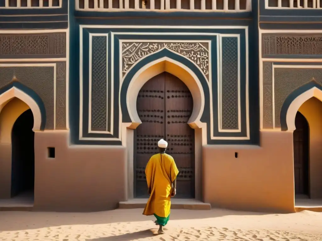 Detalle vibrante de la Gran Mezquita de Djenné en Mali: arquitectura sagrada en África