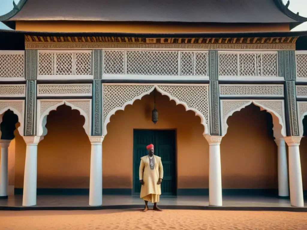 Detalles arquitectónicos del palacio real del Imperio Kanem-Bornu en África Central, mezcla de diseño islámico y africano