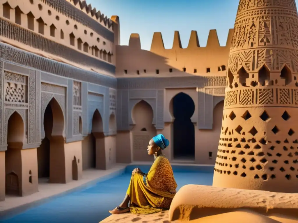 Detalles de la arquitectura sagrada civilizaciones africanas en la Gran Mezquita de Djenné, Mali