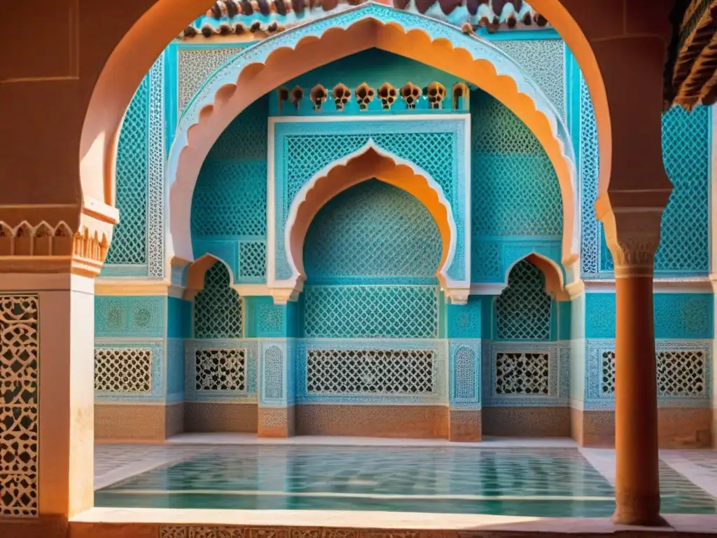 Detalles de azulejos marroquíes en las Tumbas Saadíes, Marrakech