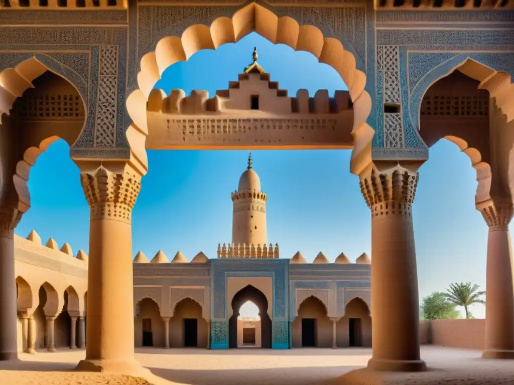 Detalles geométricos y colores vibrantes de la Gran Mezquita de Djenné en Mali destacan su arquitectura en África Occidental