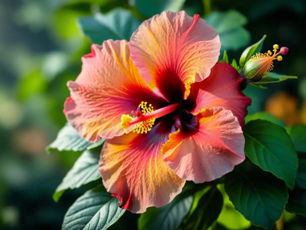 Detalles del hibisco africano en flor roja vibrante, resaltando sus propiedades antioxidantes