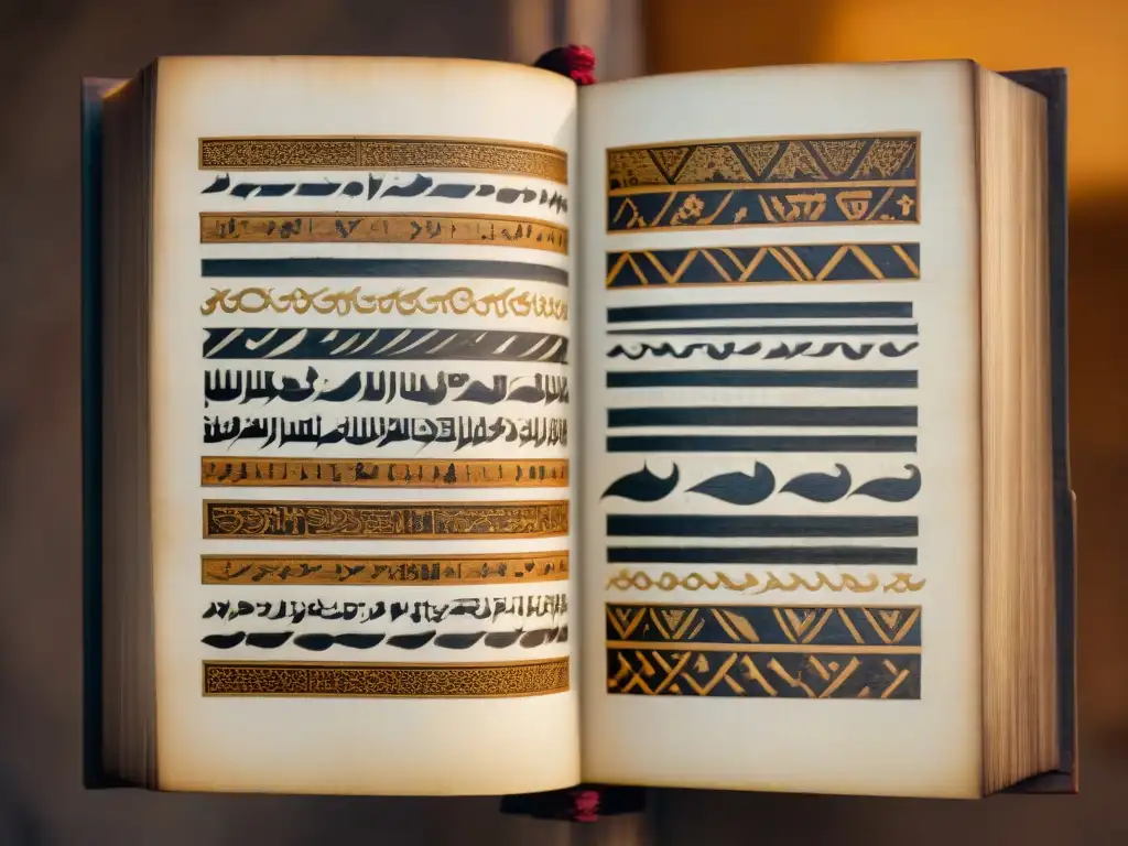 Detalles impresionantes de caligrafía en manuscrito antiguo del Cuerno de África