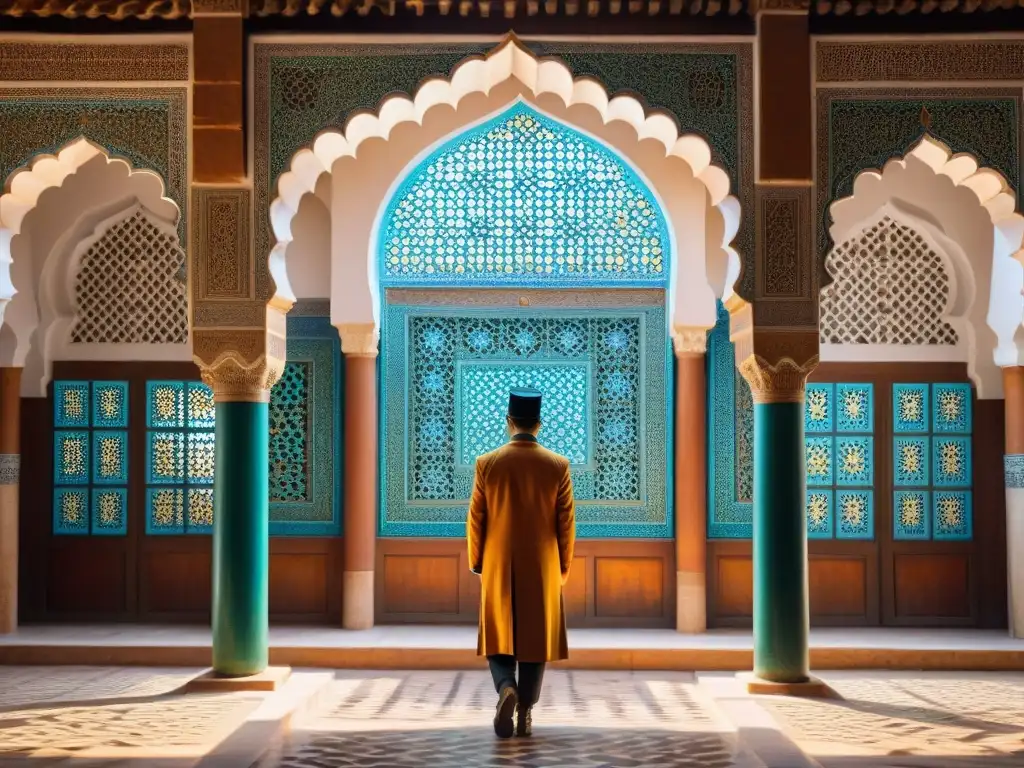 Detalles mosaico y arquitectura Bou Inania Madrasa en Fez corazón cultural Marruecos