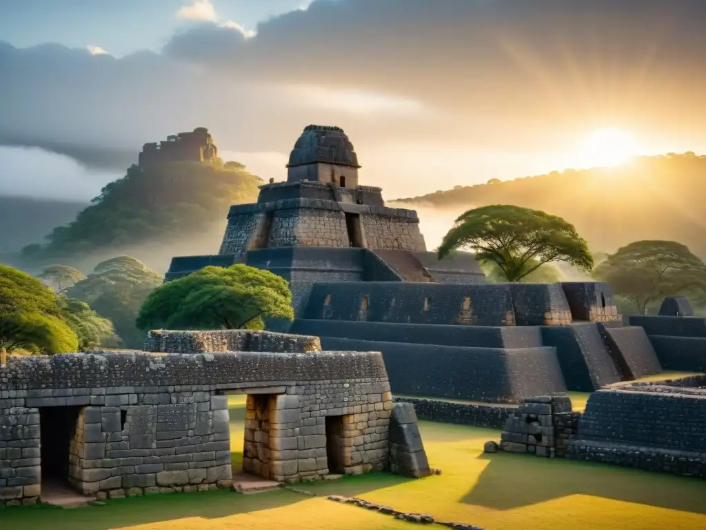 Detalles en piedra de las místicas ruinas de Great Zimbabwe al atardecer