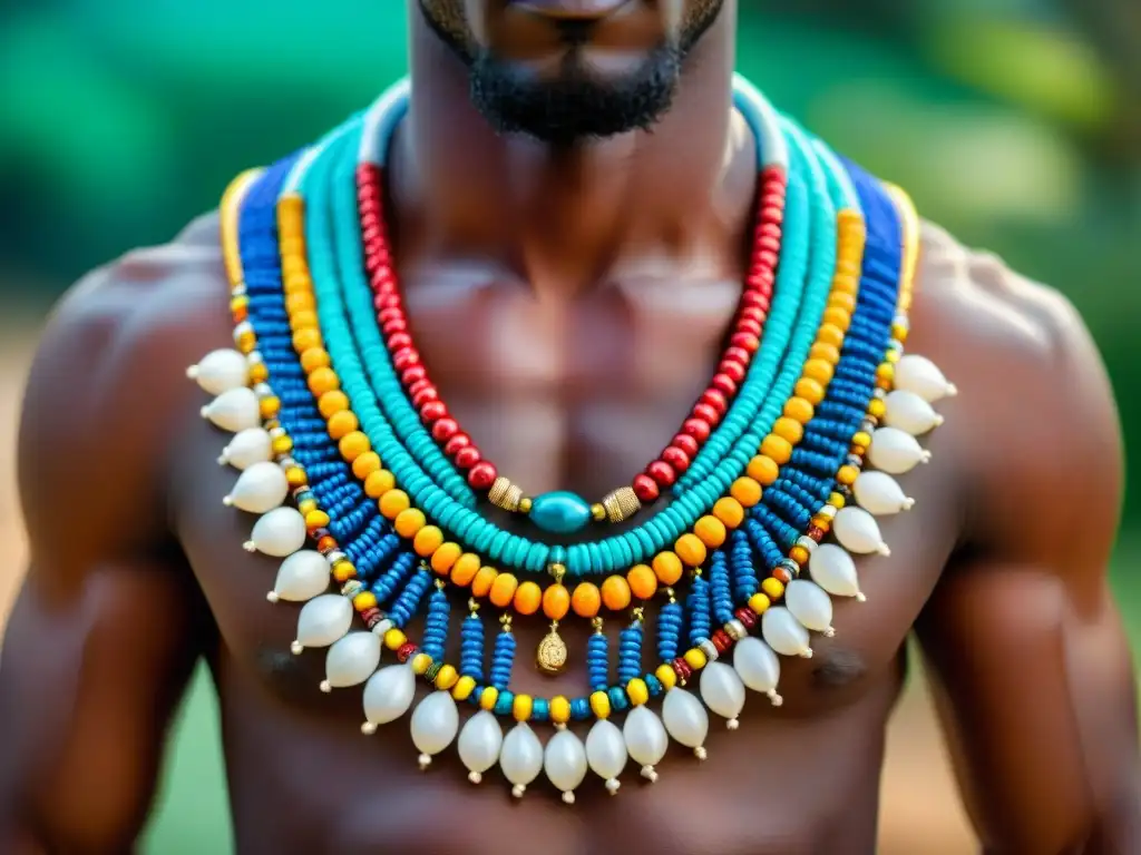 Detalles y significado cultural de la joyería africana en un collar de cuentas vibrantes y metal elaborado