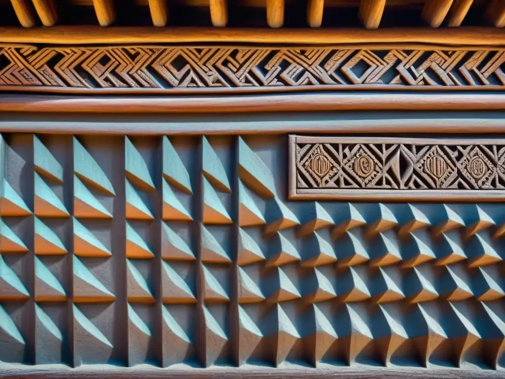 Detalles tallados en madera decoran un choza de barro africana, resaltando la arquitectura tradicional y su simbolismo