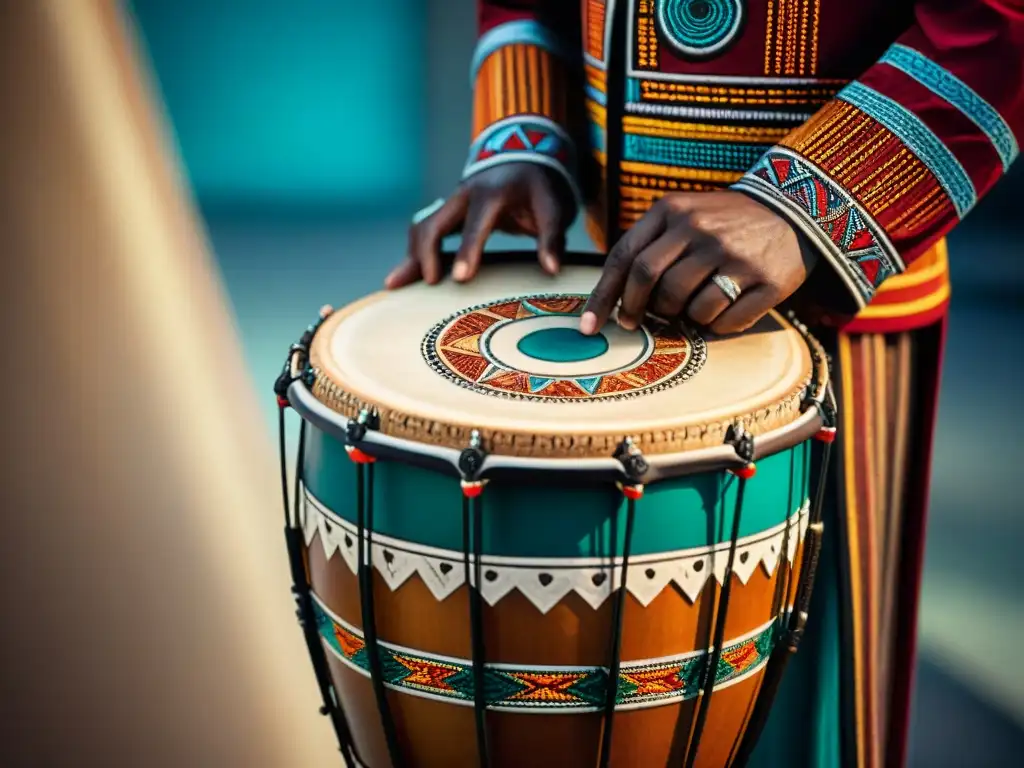 Detalles tallados en un tambor africano, resaltando la artesanía y la historia, comunicación a través de tambores