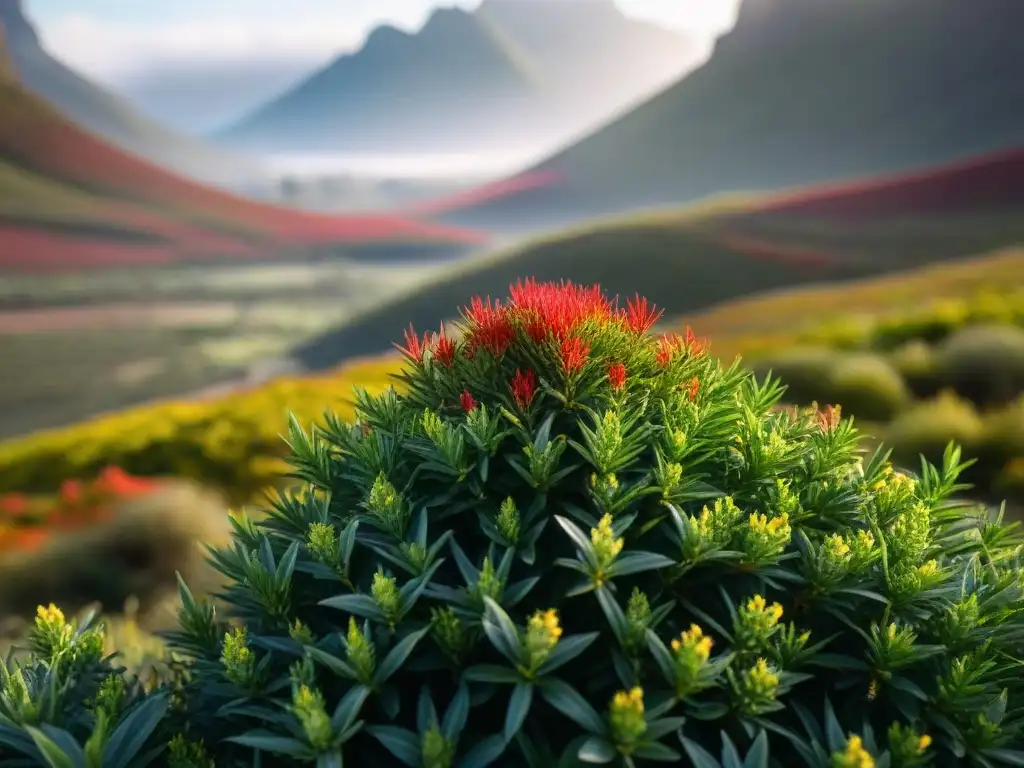 Detalles vibrantes de un arbusto de rooibos en floración en la vasta naturaleza sudafricana