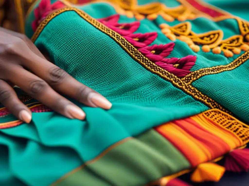 Detalles vibrantes de bordado en textil africano: influencia africana en moda europea