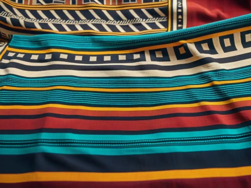 Detalles vibrantes de textiles Kuba de la civilización Kongo, África Central