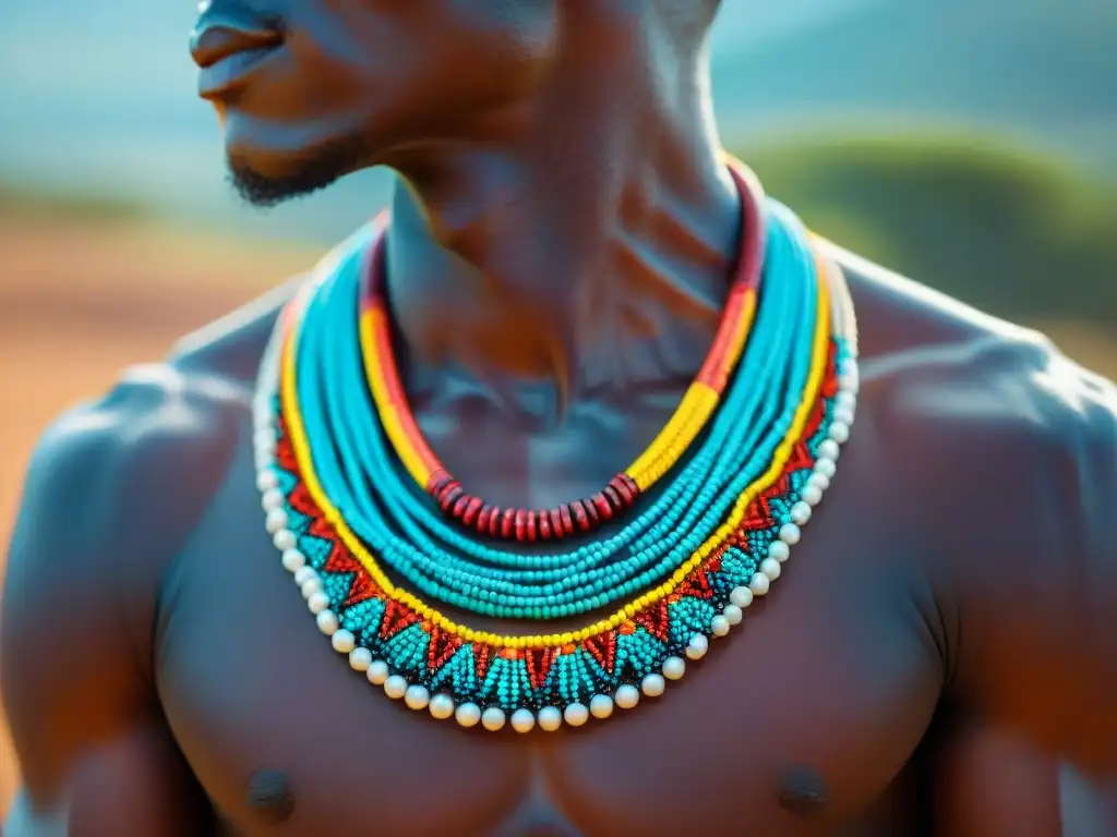 Detalles vibrantes de un collar Masai: artesanía africana que refleja el significado de los adornos joyas África