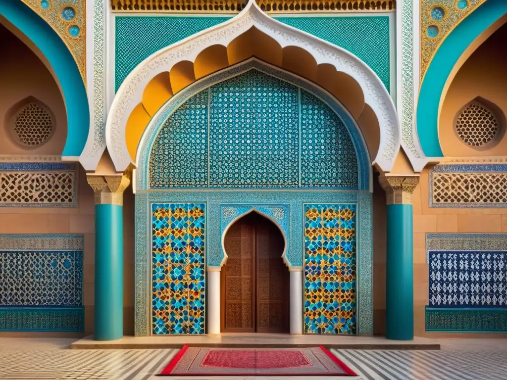 Detalles vibrantes de mosaicos en la fachada de la histórica Mezquita Al-Nejashi, monumento del Cuerno de África