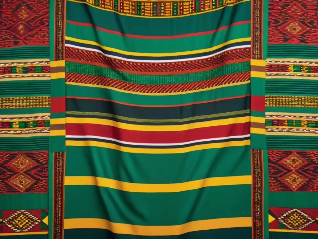 Detalles vibrantes de la tela Kente: símbolos ancestrales y colores intensos