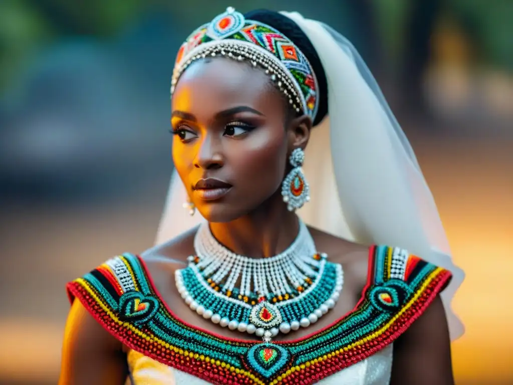 Detalles vibrantes de un vestido nupcial africano: influencia moda nupcial africana