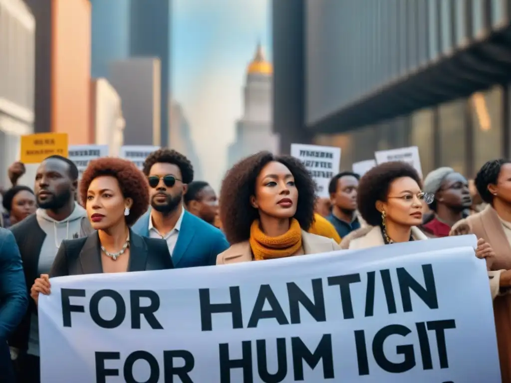 Marcha de activistas de la diáspora africana por la justicia y la igualdad Diáspora africana lucha por derechos humanos y igualdad en protesta urbana