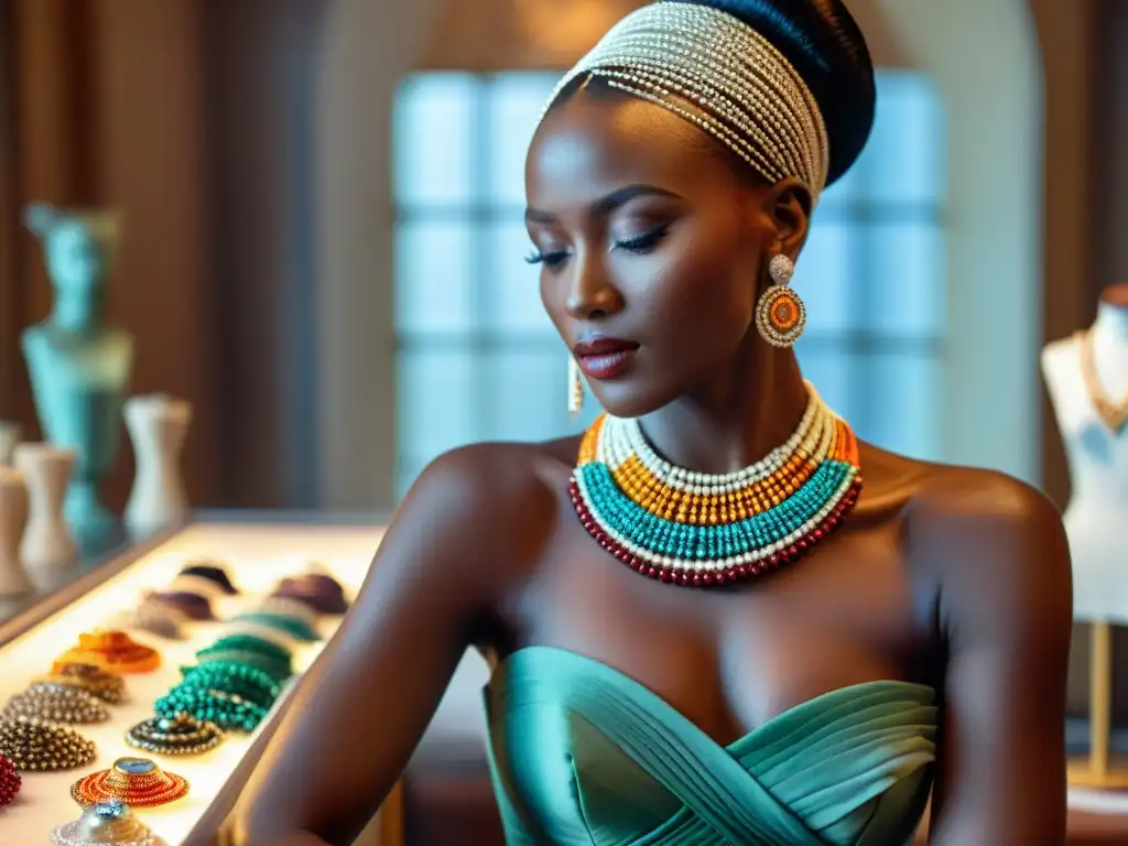 Un diseñador de joyería africana en eventos internacionales crea una pieza única en un elegante atelier