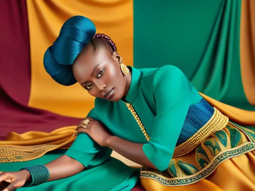 Sophie Zinga, diseñadora senegalesa, bordando en seda con colores vibrantes