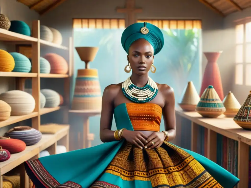 Diseñadores de moda africana en rituales ceremonias, creando prendas inspiradas en símbolos sagrados