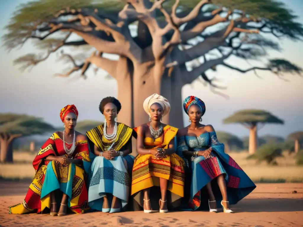 Diseñadores de moda africanos cosen bajo árbol baobab al atardecer