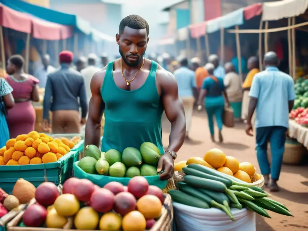 Transformación económica a través del conocimiento en un bullicioso mercado africano lleno de vida y color