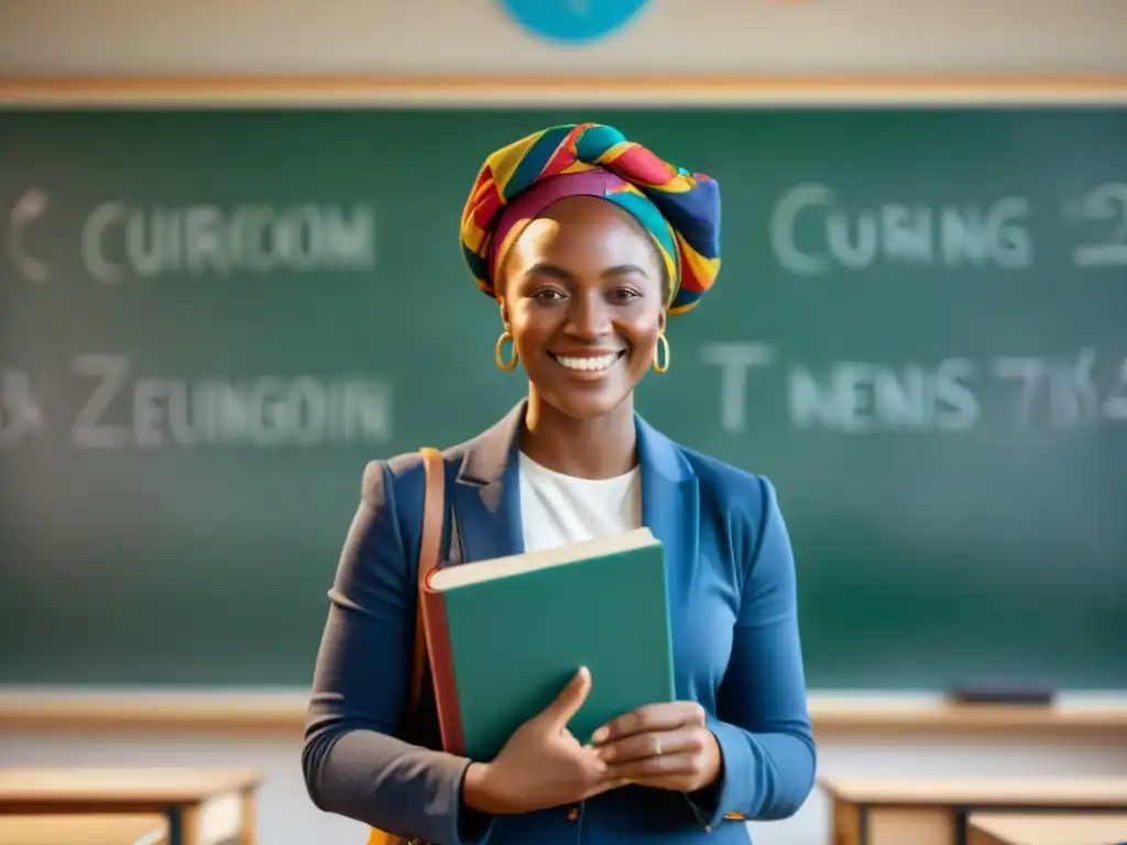 Una educadora africana, inspirando a sus alumnos con lecciones y cultura, en un aula colorida y acogedora