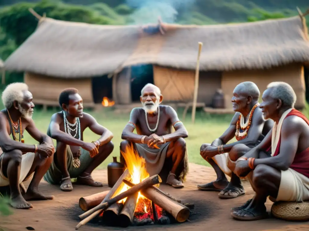 Elders africanos comparten secretos longevidad alrededor fuego tribal, sabiduría y tradición